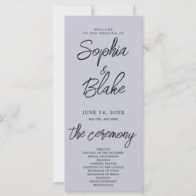 Modern Minimalist Cloud Grey Wedding Program (Front)
