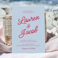 Modern Minimalist Coastal Blue Red Wedding
