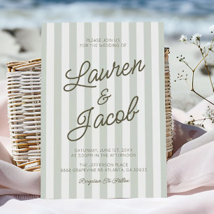 Modern Minimalist Coastal Green Stripes Wedding Invitation