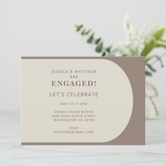 Modern Minimalist Colour Block Brown Engagement Invitation (Standing Front)