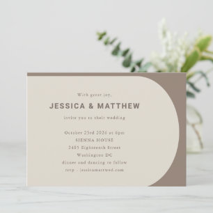 Modern Minimalist Colour Block Brown RSVP Wedding Invitation