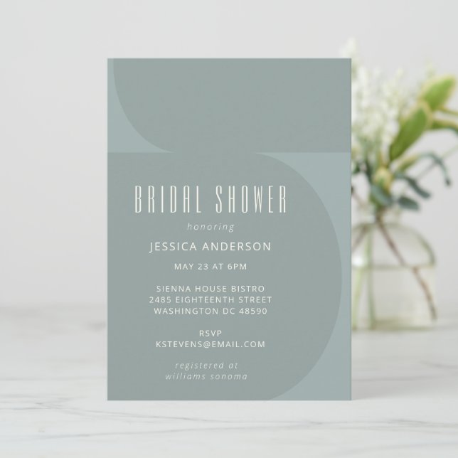 Modern Minimalist Colour Block Teal Bridal Shower Invitation (Standing Front)