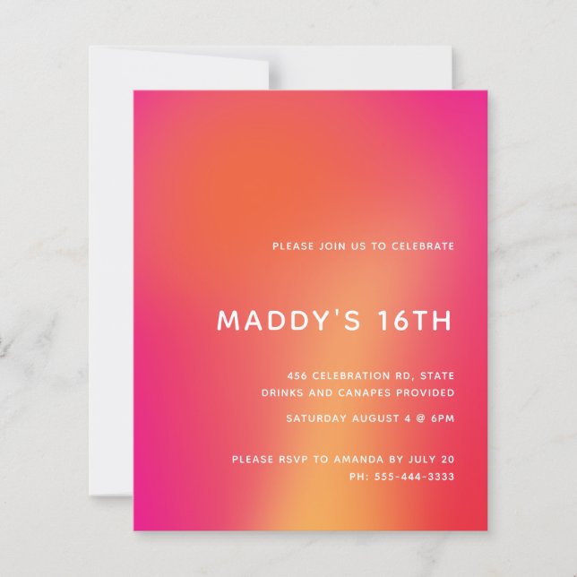 Modern Minimalist Colourful Abstract Sweet 16 Invi (Front)