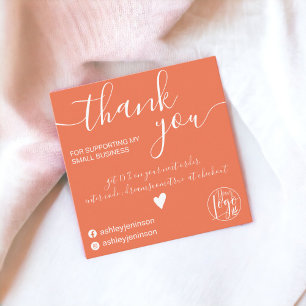 Modern minimalist coral orange order thank you square business card