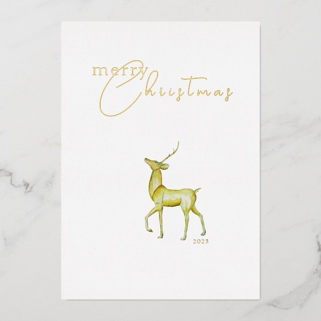 Modern Minimalist Corporate Christmas Reindeer  Foil Holiday Card (Front)