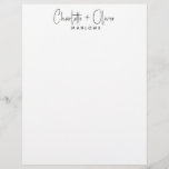 Modern Minimalist Couple Name Monogram Letterhead<br><div class="desc">A simple modern handwritten script contemporary typography letterhead for the modern minimalist couple. If you would like to change the colours of fonts or font style, after personalizing simply click on "edit further", select your type and see the colour palette on the right, and the font choices. If you would...</div>