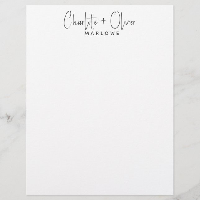 Modern Minimalist Couple Name Monogram Letterhead (Front)