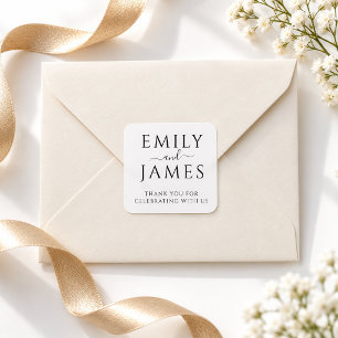 Modern Minimalist Couple Names Wedding Thank You Square Sticker