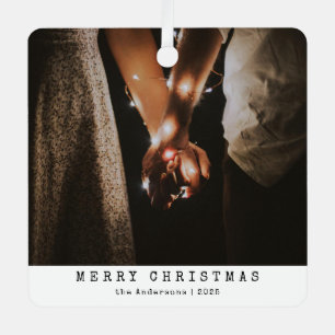 Modern Minimalist Couple Photo Black Christmas Metal Ornament