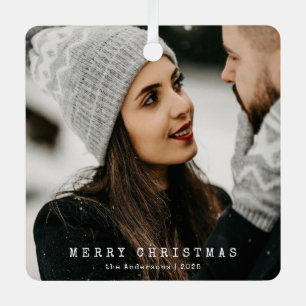 Modern Minimalist Couple Photo Merry Christmas Metal Ornament