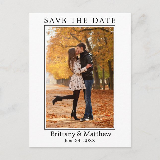 Modern Minimalist Couple Photo Save the Date Postcard (Front)