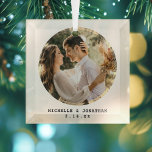 Modern Minimalist Couple Wedding Photo Glass Ornament<br><div class="desc">Modern Minimalist Couple Wedding Photo Glass Ornament</div>