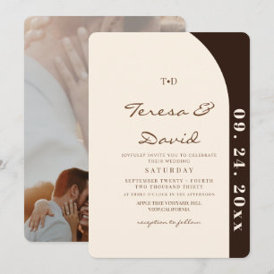 Modern Minimalist Cream & Chocolate Brown Wedding Invitation