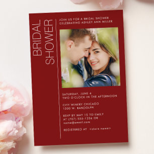 Modern Minimalist Crimson Red Bridal Shower Photo Invitation