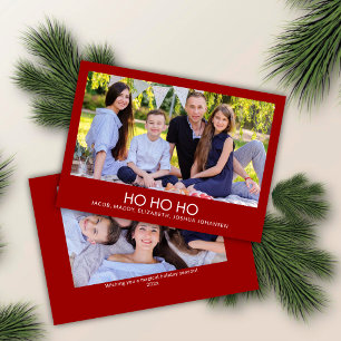 Modern Minimalist Crimson Red "HO HO HO" Photo  Holiday Card
