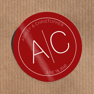 Modern Minimalist Crimson Red Wedding Classic Round Sticker