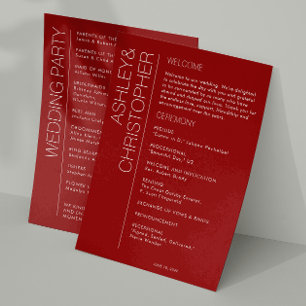 Modern Minimalist Crimson Red Wedding Program