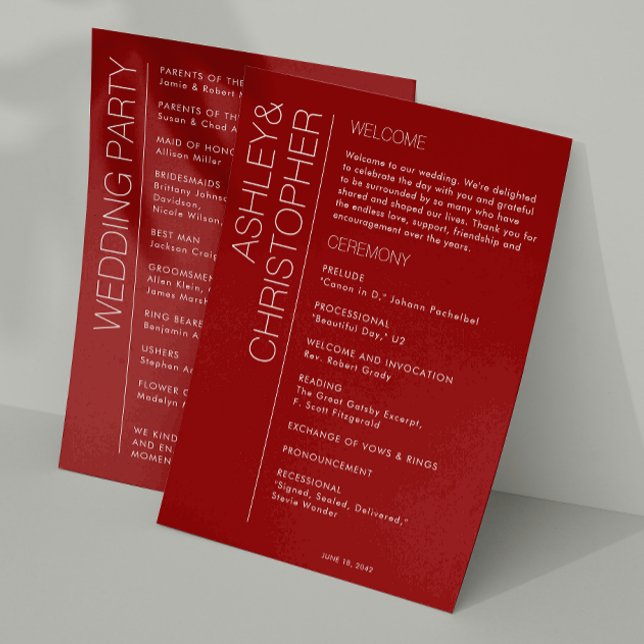 Modern Minimalist Crimson Red Wedding Program (Creator Uploaded)