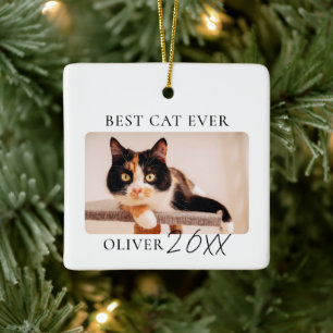 Modern Minimalist Custom Best Cat Ever Photo Ceramic Ornament