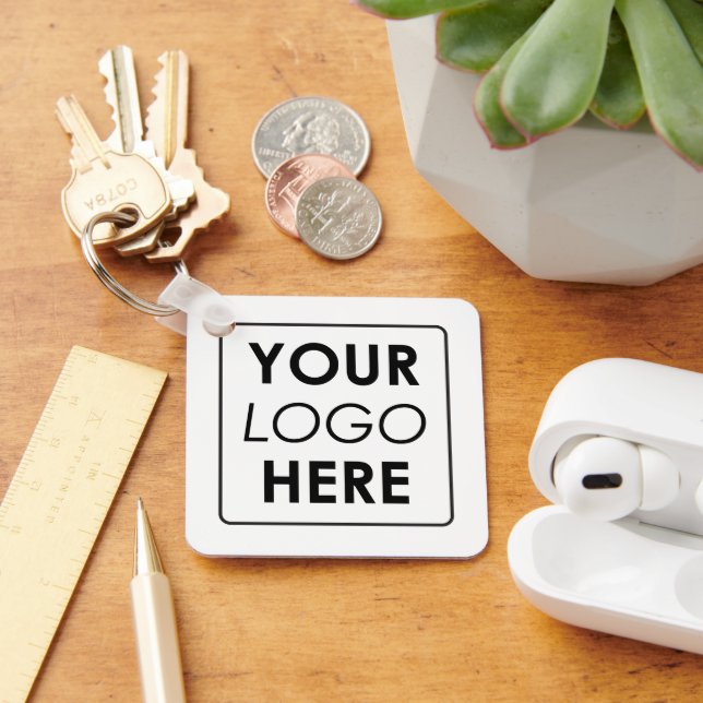 Modern Minimalist Custom Business Logo White Black Keychain (Desk)
