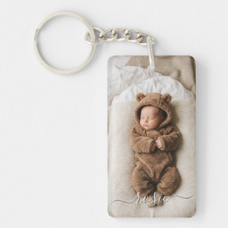 Modern Minimalist Custom Double Sided Baby Photo Keychain