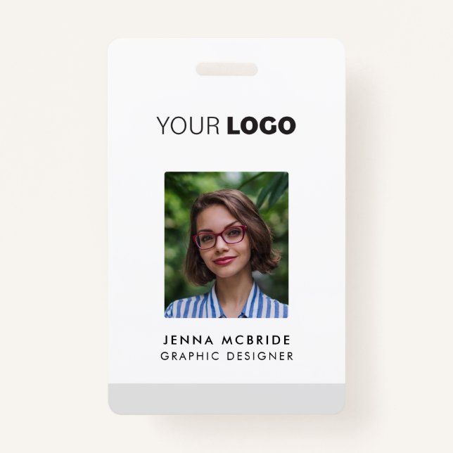 Modern Minimalist Custom Employee Photo Card Logo Badge (Front)