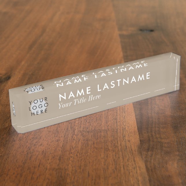 Modern Minimalist Custom Logo Neutral Tan Beige Nameplate (Side)