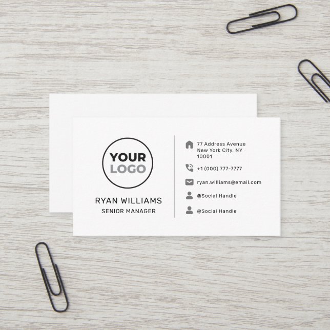 Modern Minimalist Custom Logo Social Media Icons Business Card (Front/Back In Situ)