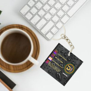 Modern Minimalist Custom Logo Stylish Black Bubble Keychain