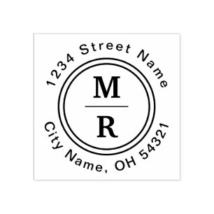 Modern Minimalist Custom Monogram Return Address Rubber Stamp