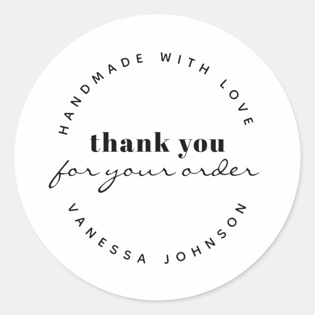 Modern Minimalist Custom Name Thank You Handmade  Classic Round Sticker (Front)