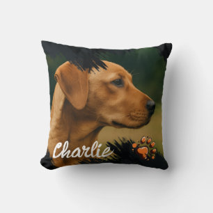 Modern Minimalist Custom Pet Photo with Name Throw Pillow