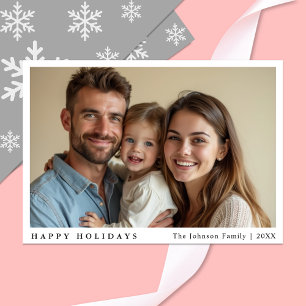 Modern Minimalist Custom Photo Blue Holiday Card