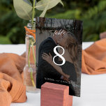 Modern minimalist custom photo overlay wedding table number<br><div class="desc">Classy calligraphy script simple chic black and white text black overlay bride and groom names and photo personalized wedding table number. Please note that to order different numbers you need to customize them and put them in the shopping cart one by one (one card with no 1, another with no...</div>