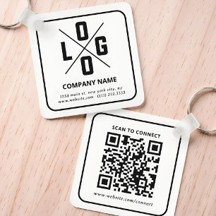 Modern Minimalist Custom QR Code Logo Keychain