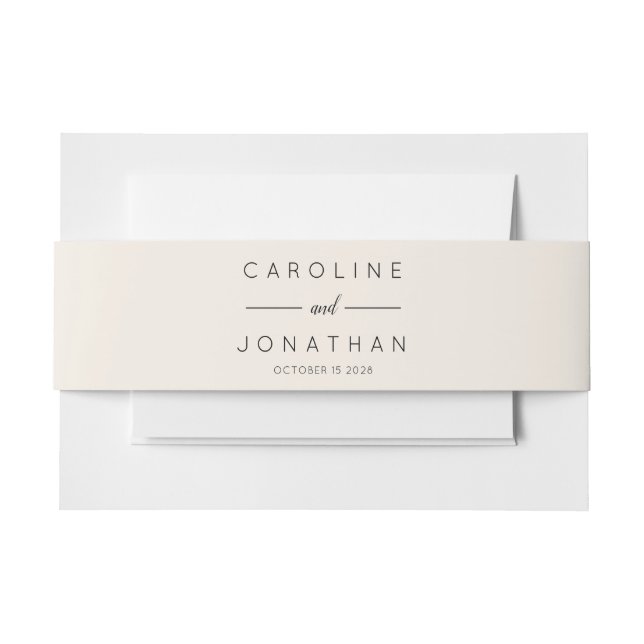 Modern Minimalist Custom Wedding Names Ivory Invitation Belly Band (Front Example)