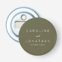 Modern Minimalist Custom Wedding Names Olive Moss Bottle Opener