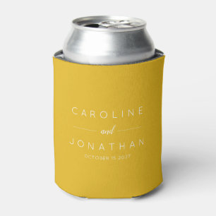 Modern Minimalist Custom Wedding Names Yellow  Can Cooler