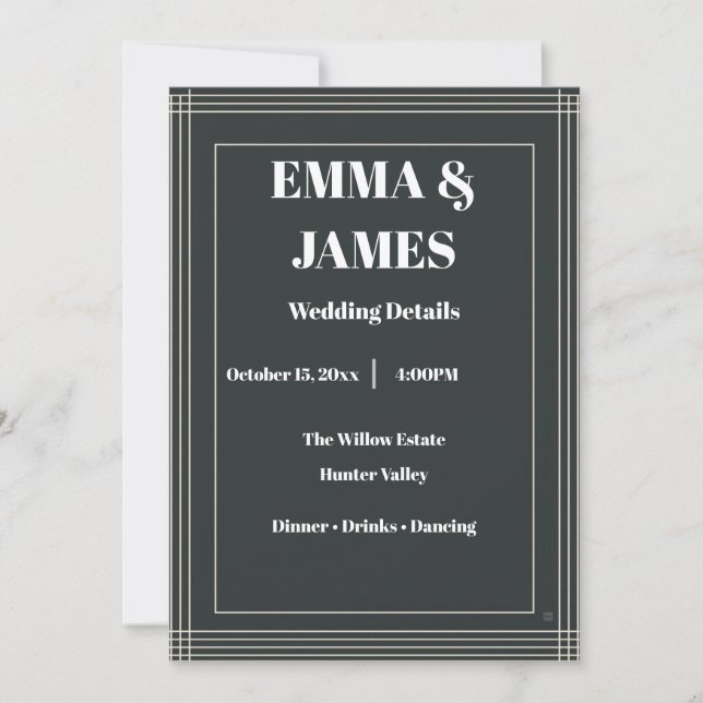 Modern Minimalist Customisable Wedding Details  Invitation (Front)