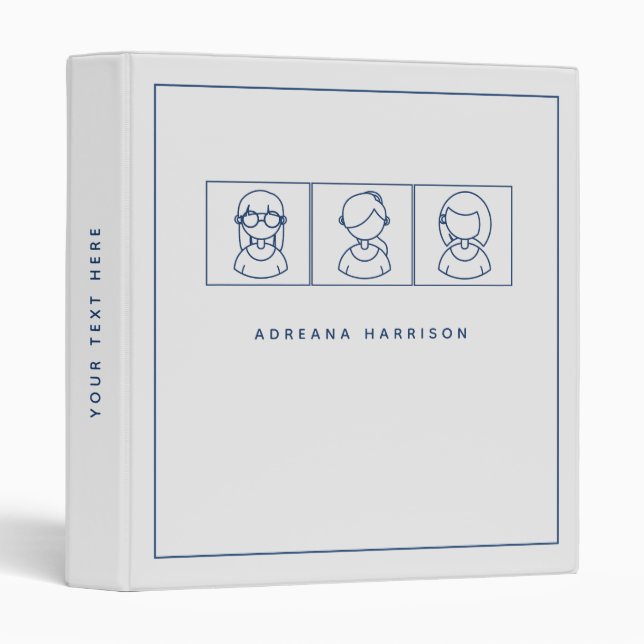 Modern Minimalist & Cute Blue Line Art Girls  Binder (Front/Spine)