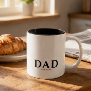 Modern Minimalist Dad Established  Two-Tone Coffee Mug