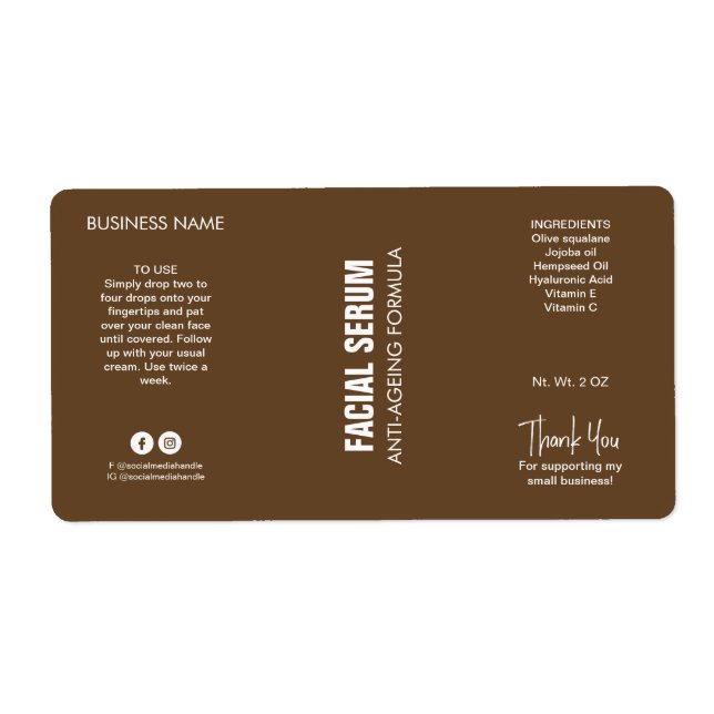 Modern Minimalist Dark Brown Dropper Bottle Label (Front)