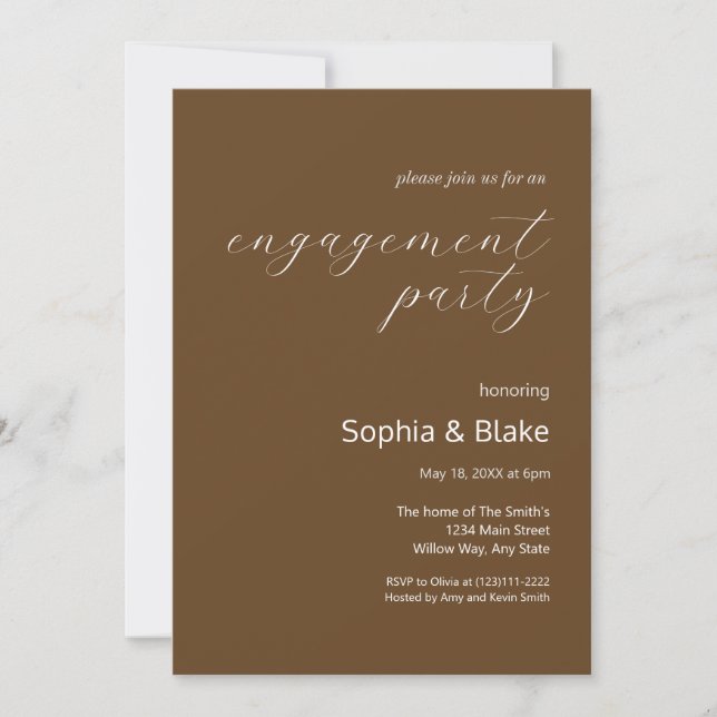 Modern Minimalist Dark Brown Engagement Party Invitation (Front)