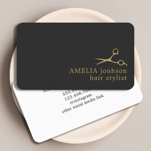 Modern Minimalist Dark Faux Gold Hair Stylist Business Card
