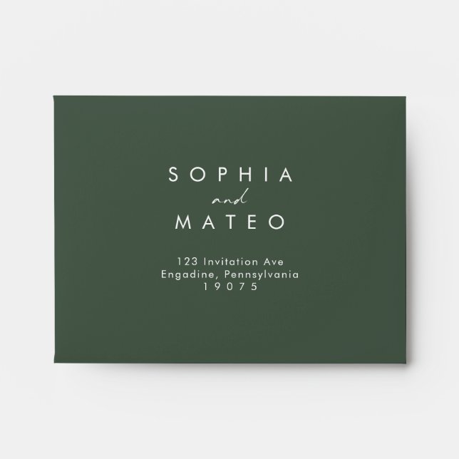Modern Minimalist Dark Green Self Addressed RSVP Envelope (Front)