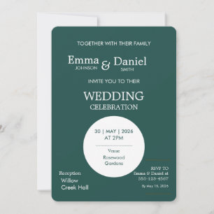 Modern Minimalist Dark Green Wedding Invitation