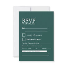 Modern Minimalist Dark Green Wedding RSVP Card