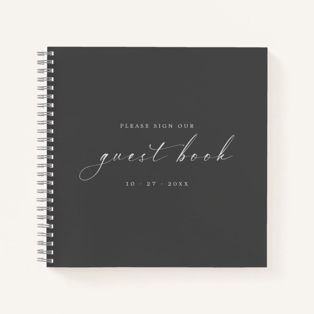 Modern Minimalist Dark Grey Guest Book Weddings (Front)