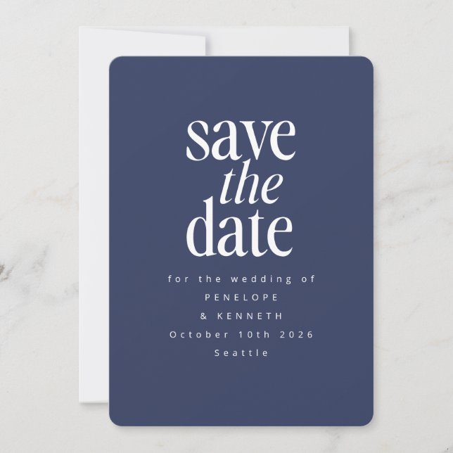 Modern Minimalist Dark Navy Blue Simple Elegant Save The Date (Front)