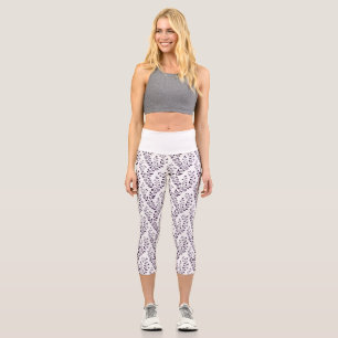 Modern Minimalist Dark Plum White Floral Capri Leggings